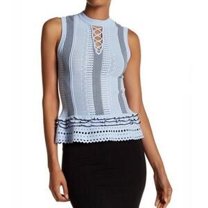 Derek Lam‎ 10 Crosby 2 tone blue peplum seamless knit sleeveless top size medium
